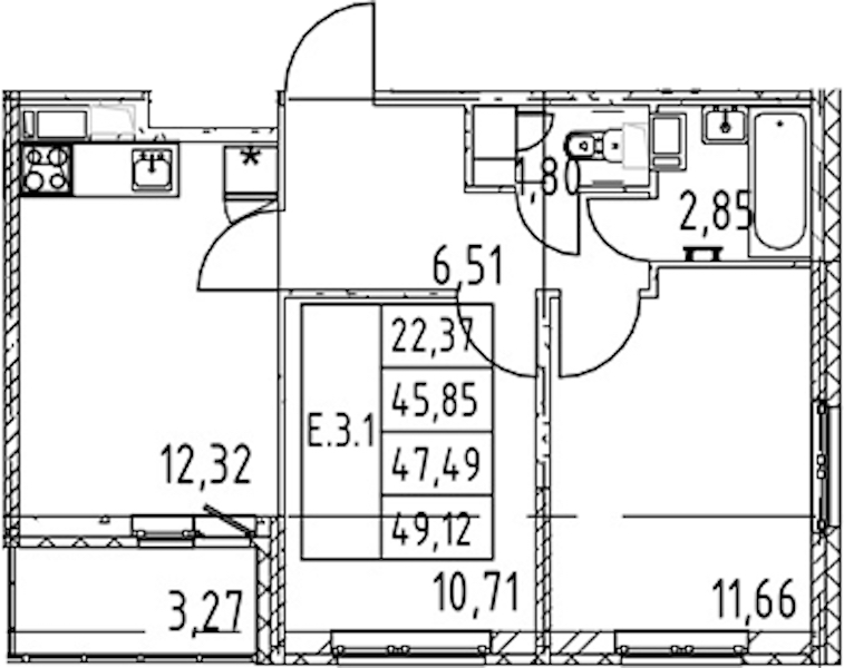 2-комнатная квартира 45.85 м², 7/12 эт., ЖК «Полис ЛАВрики»